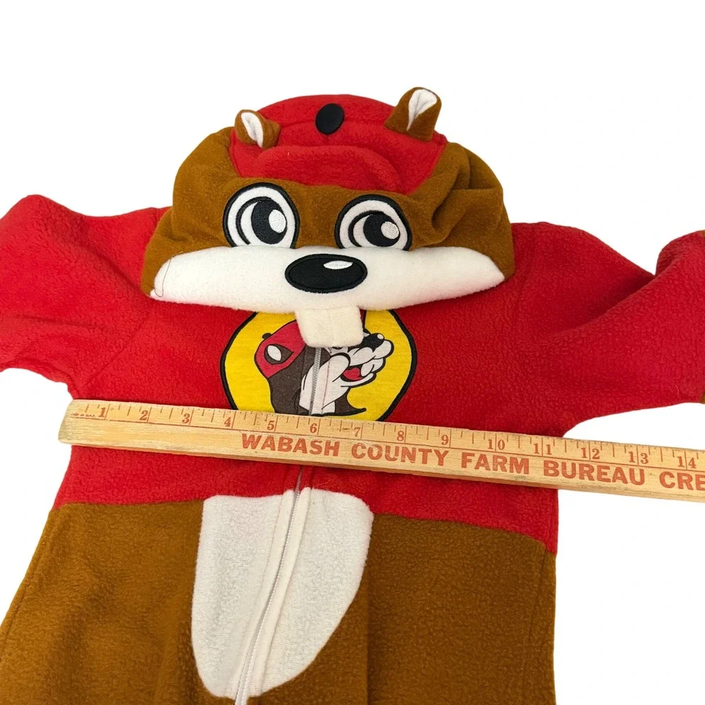 Buc-ee's Beaver Toddler 3T Fleece Hooded One Piece Pajamas Suit Brown Red